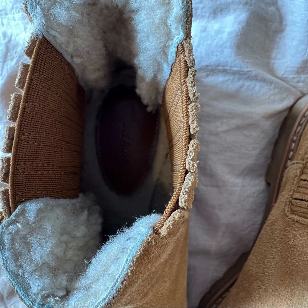 Madewell Carlin shearling suede Chelsea boot ankle booties 6.5 tan brown - Picture 10 of 10